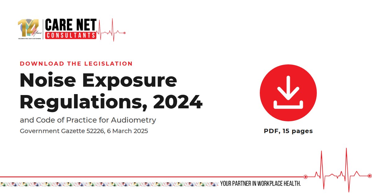 Download the Noise Exposure Regulations, 2024 and Code of Practice for Audiometry, Government Gazette 52226, 6 March 2025. PDF, 15 pages.